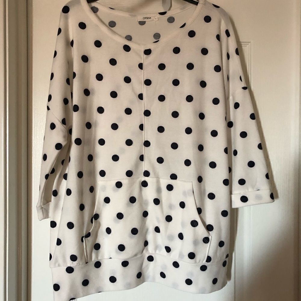 Cherish white and navy blue polka blouse